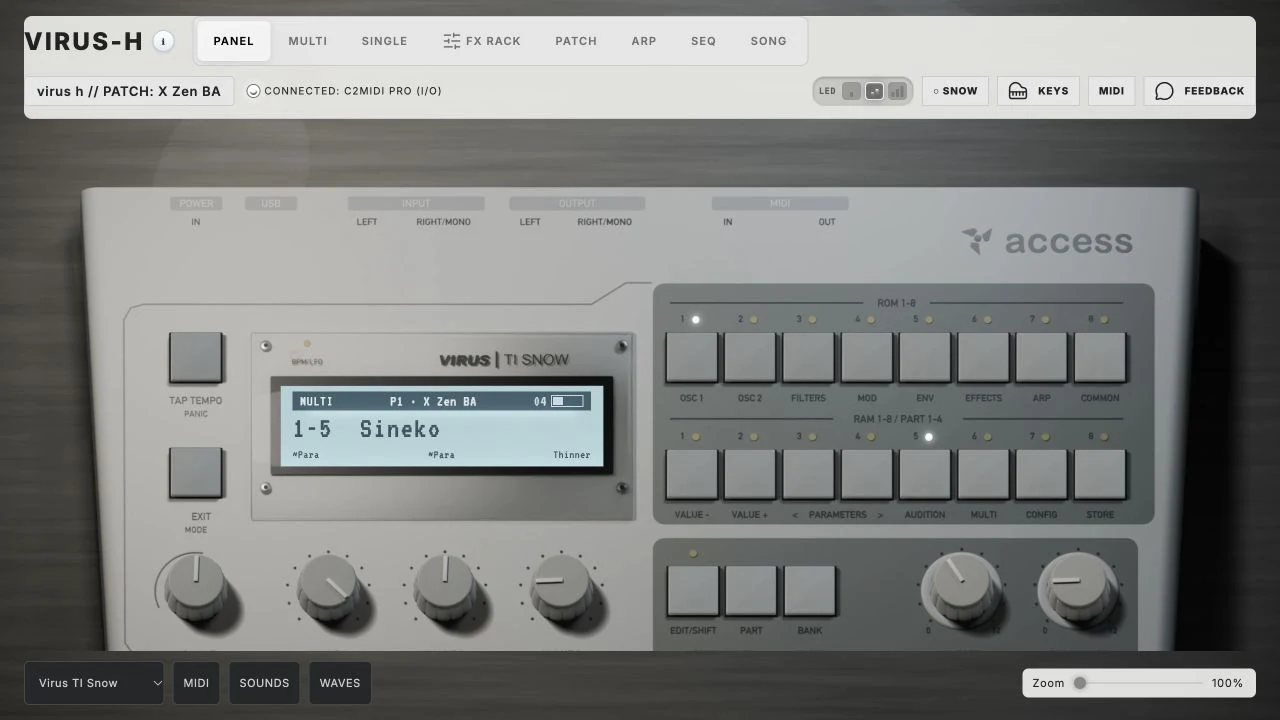Anteprima del pannello di controllo dell’editor VIRUS-H